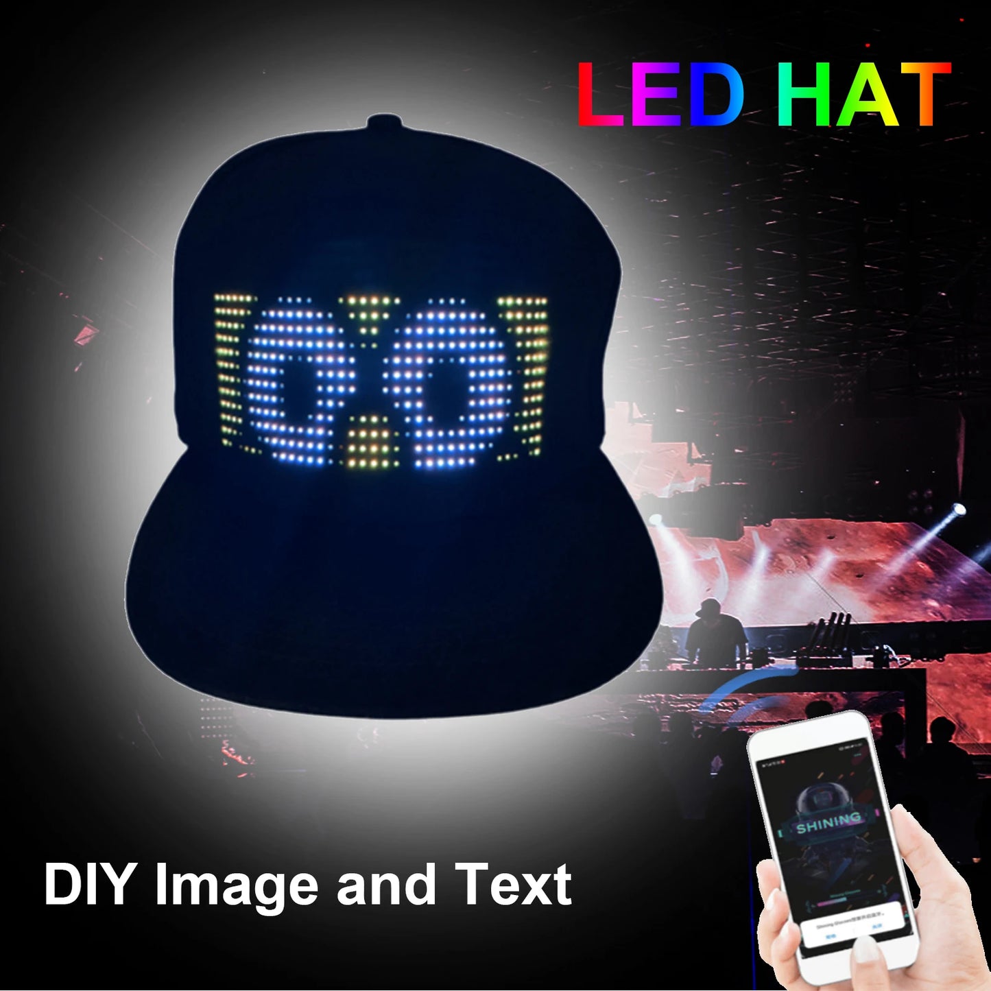 LED Hat LED Display Message Caps LED Light up Customizable BT Hat DIY Messages 22 Animations 20 Pictures Cap for Halloween Party