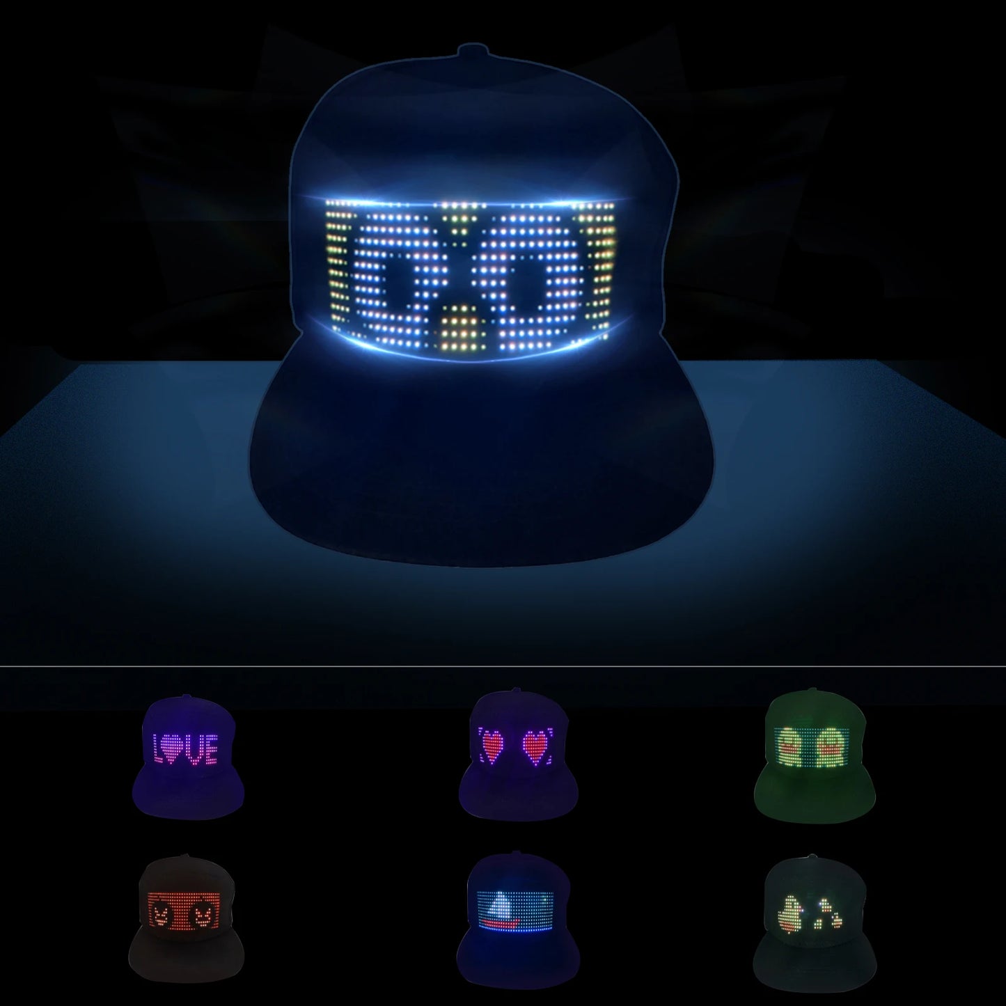 LED Hat LED Display Message Caps LED Light up Customizable BT Hat DIY Messages 22 Animations 20 Pictures Cap for Halloween Party