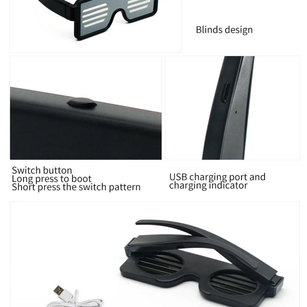 App Control Bluetooth Led Party Glasses Customized Languages USB Charge Flashing  Luminous Eyewear Christmas Concert Sunglasses