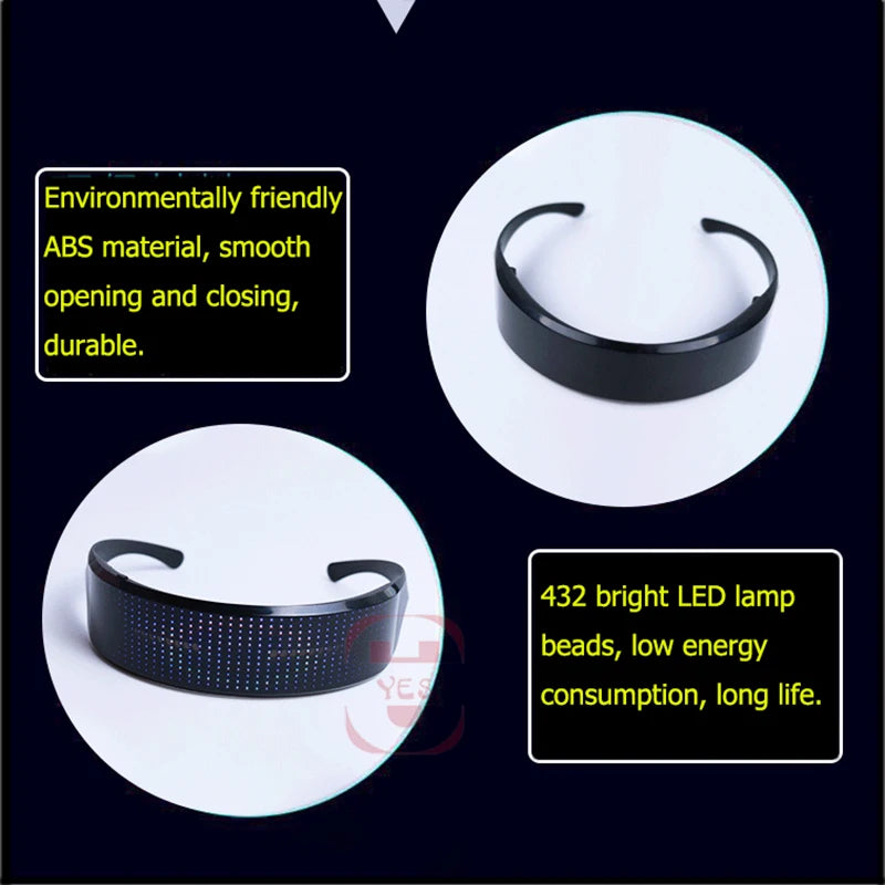 App Control Bluetooth Led Party Glasses Customized Languages USB Charge Flashing  Luminous Eyewear Christmas Concert Sunglasses