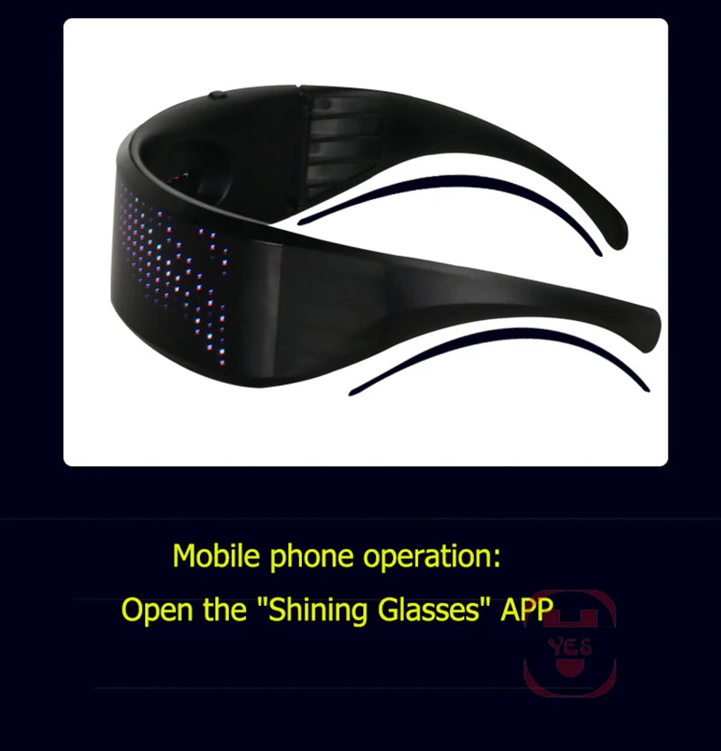 App Control Bluetooth Led Party Glasses Customized Languages USB Charge Flashing  Luminous Eyewear Christmas Concert Sunglasses