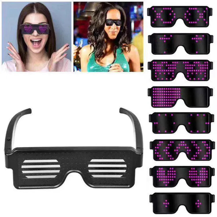 App Control Bluetooth Led Party Glasses Customized Languages USB Charge Flashing  Luminous Eyewear Christmas Concert Sunglasses