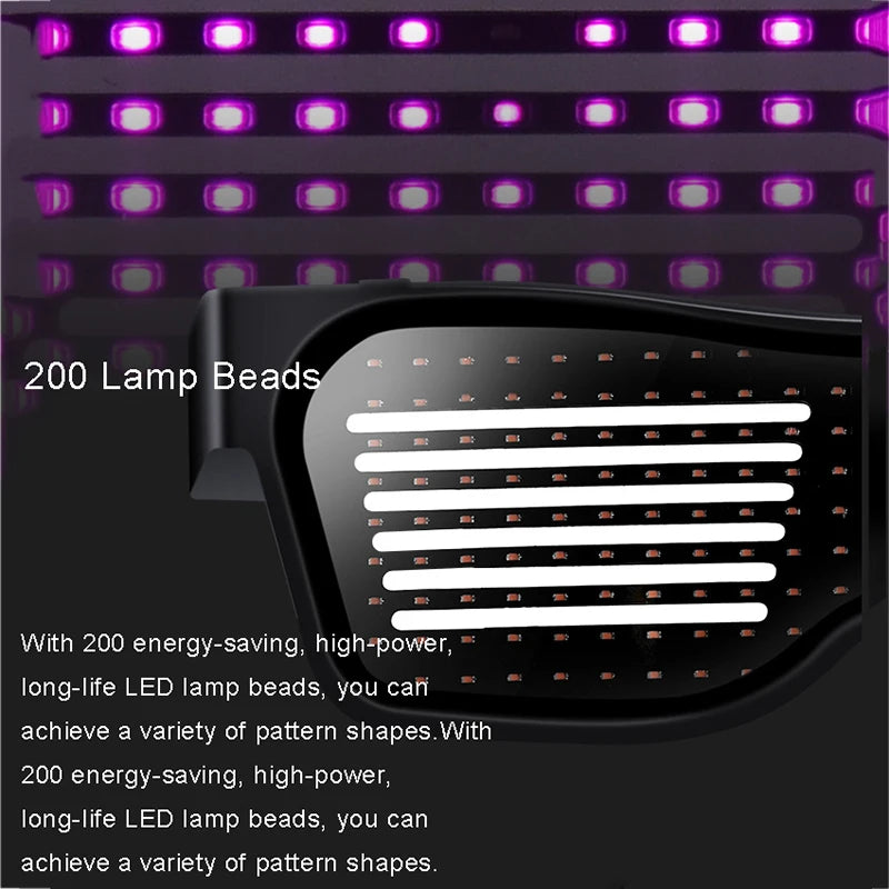 App Control Bluetooth Led Party Glasses Customized Languages USB Charge Flashing  Luminous Eyewear Christmas Concert Sunglasses
