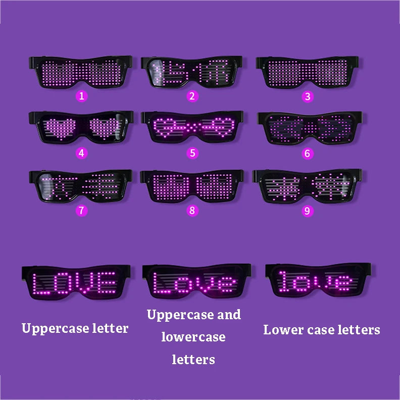 App Control Bluetooth Led Party Glasses Customized Languages USB Charge Flashing  Luminous Eyewear Christmas Concert Sunglasses