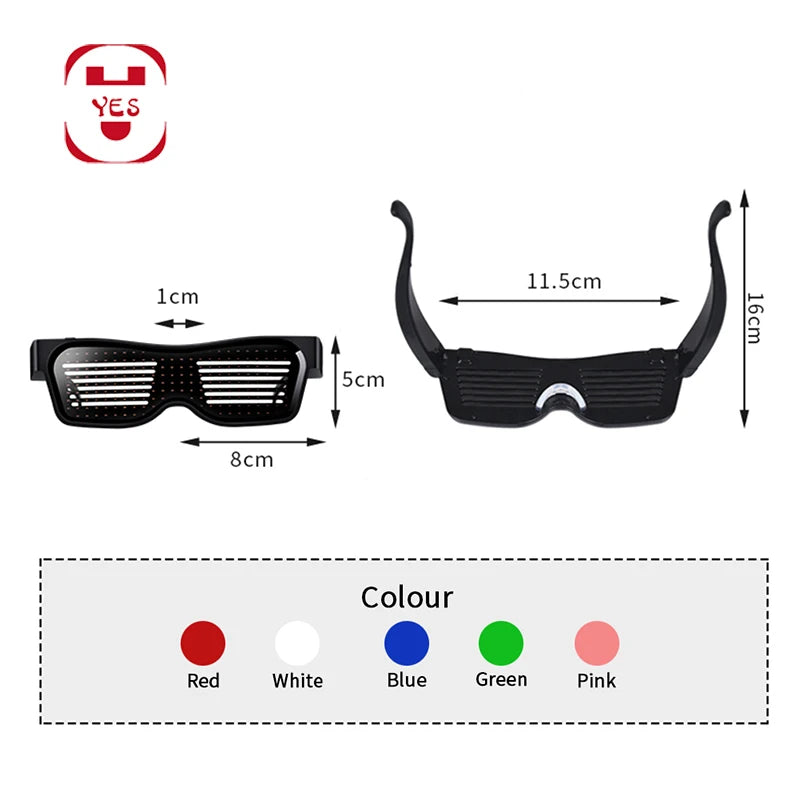 App Control Bluetooth Led Party Glasses Customized Languages USB Charge Flashing  Luminous Eyewear Christmas Concert Sunglasses