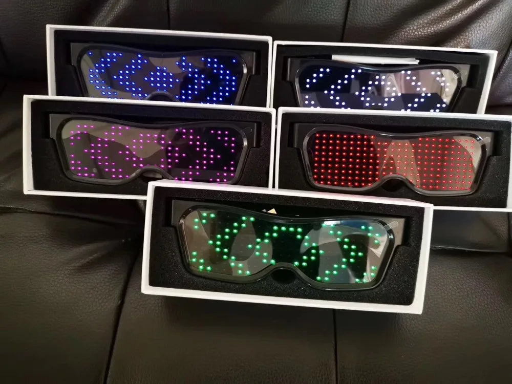 App Control Bluetooth Led Party Glasses Customized Languages USB Charge Flashing  Luminous Eyewear Christmas Concert Sunglasses