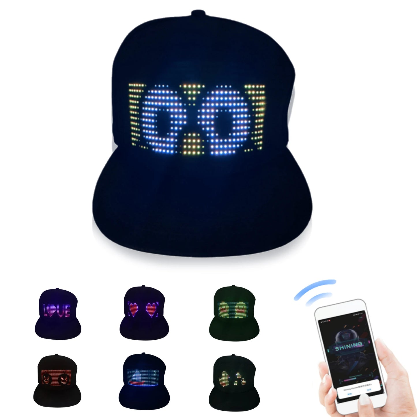 LED Hat LED Display Message Caps LED Light up Customizable BT Hat DIY Messages 22 Animations 20 Pictures Cap for Halloween Party