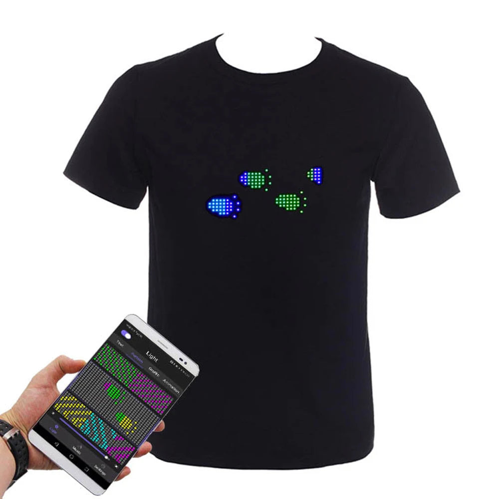App Control Bluetooth Programmable Led T-shirt Dj LED Tshirt Built-in Battery Scrolling Text Animation Message Matrix Display