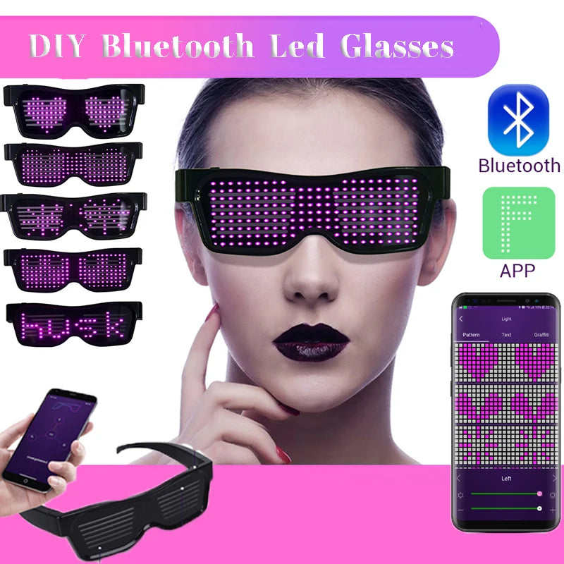 App Control Bluetooth Led Party Glasses Customized Languages USB Charge Flashing  Luminous Eyewear Christmas Concert Sunglasses