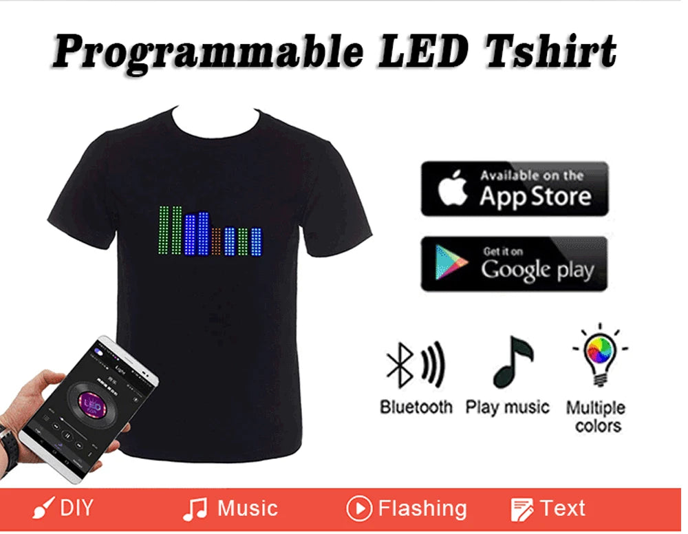 App Control Bluetooth Programmable Led T-shirt Dj LED Tshirt Built-in Battery Scrolling Text Animation Message Matrix Display