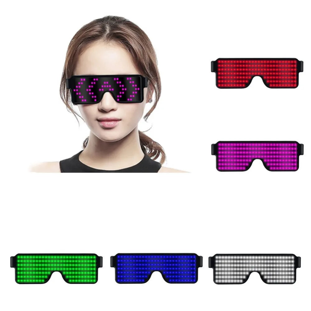 App Control Bluetooth Led Party Glasses Customized Languages USB Charge Flashing  Luminous Eyewear Christmas Concert Sunglasses