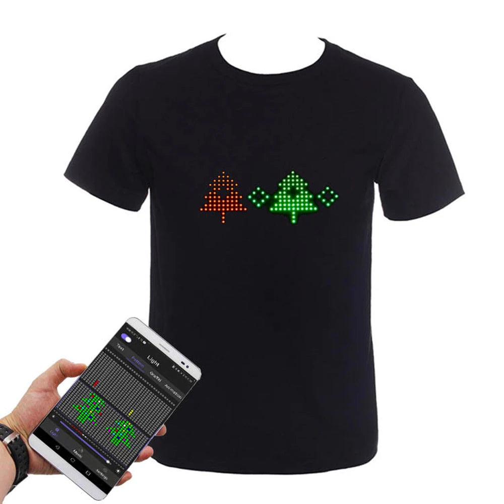 App Control Bluetooth Programmable Led T-shirt Dj LED Tshirt Built-in Battery Scrolling Text Animation Message Matrix Display
