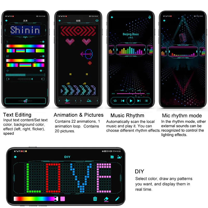 App Control Bluetooth Led Party Glasses Customized Languages USB Charge Flashing  Luminous Eyewear Christmas Concert Sunglasses