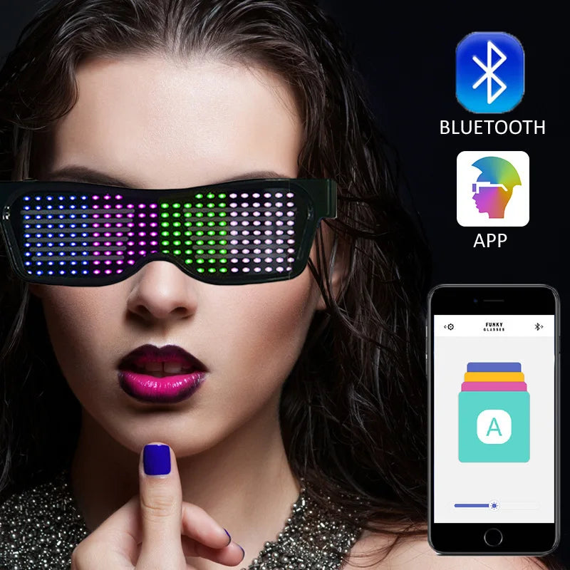 App Control Bluetooth Led Party Glasses Customized Languages USB Charge Flashing  Luminous Eyewear Christmas Concert Sunglasses