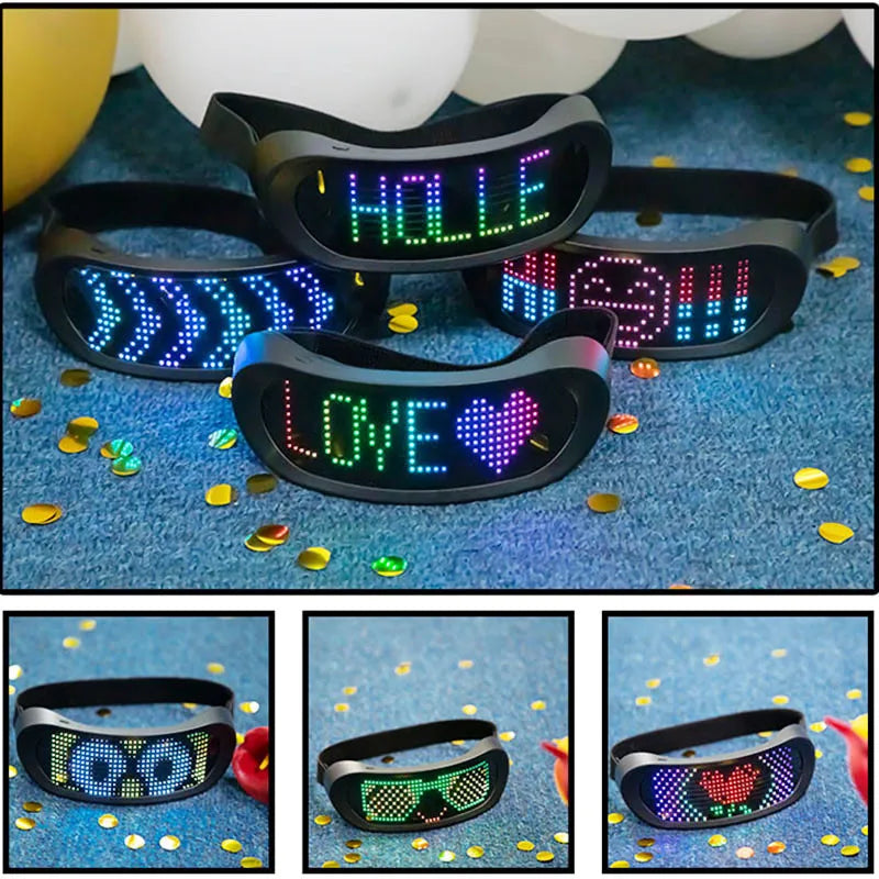App Control Bluetooth Led Party Glasses Customized Languages USB Charge Flashing  Luminous Eyewear Christmas Concert Sunglasses