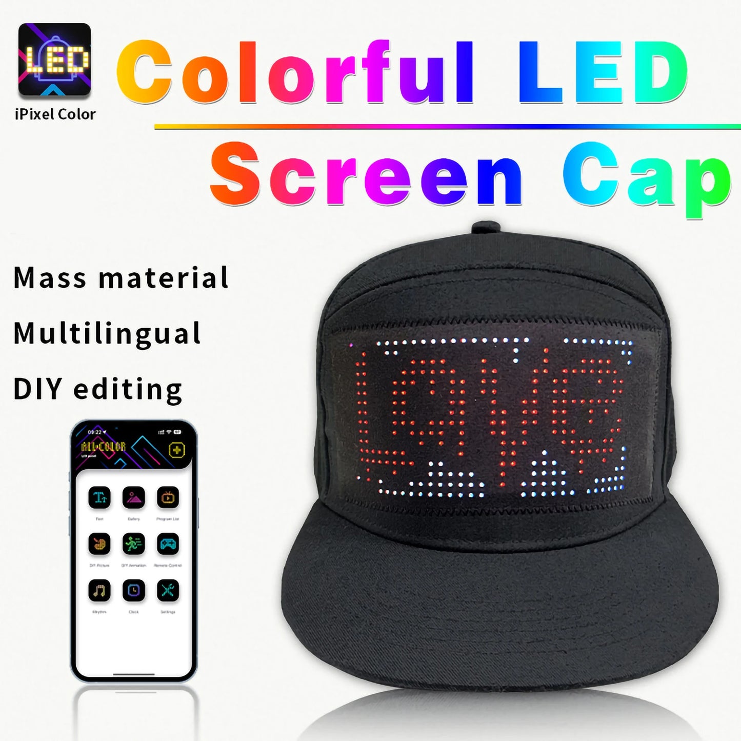 Led Baseball Cap Bluetooth App Control Usb Rechargeable Scrolling Message Display Board Hip Hop Glowing Hat Atmosphere Hat