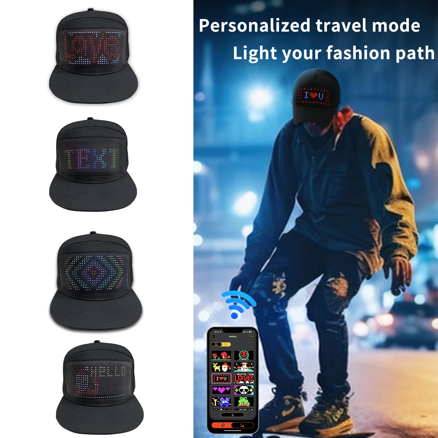 Led Baseball Cap Bluetooth App Control Usb Rechargeable Scrolling Message Display Board Hip Hop Glowing Hat Atmosphere Hat