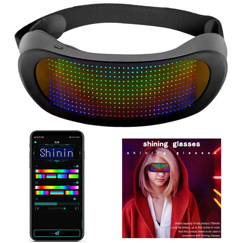 App Control Bluetooth Led Party Glasses Customized Languages USB Charge Flashing  Luminous Eyewear Christmas Concert Sunglasses