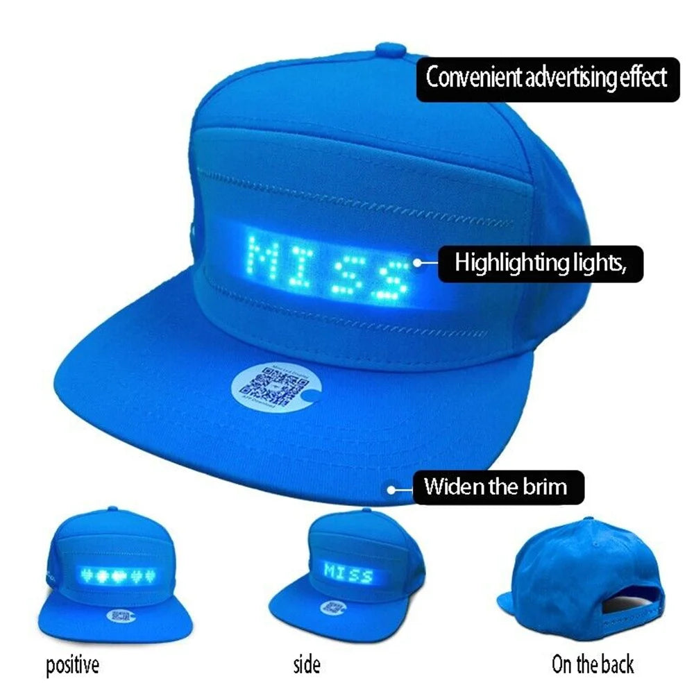 Unisex Baseball Cap USB Rechargeable Bluetooth APP Programmable LED Scrolling Message Display Board Hip Hop Street Snapback Hat