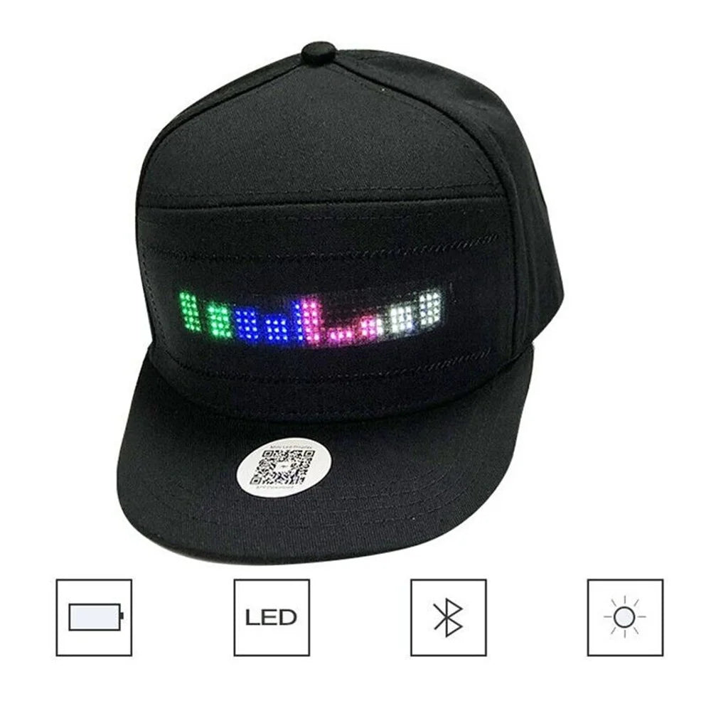 Unisex Baseball Cap USB Rechargeable Bluetooth APP Programmable LED Scrolling Message Display Board Hip Hop Street Snapback Hat