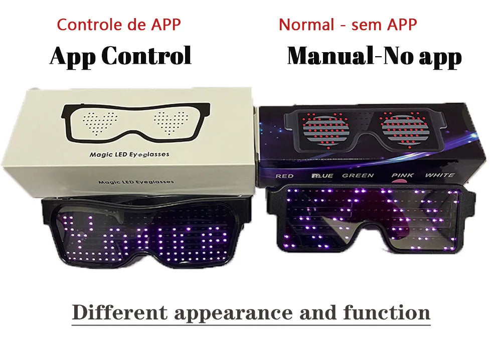 App Control Bluetooth Led Party Glasses Customized Languages USB Charge Flashing  Luminous Eyewear Christmas Concert Sunglasses