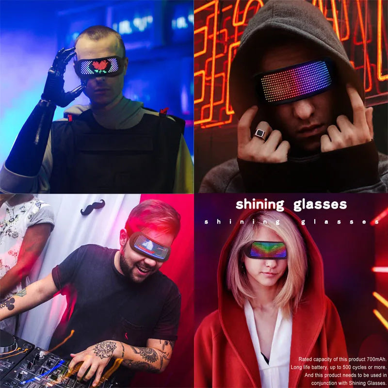 App Control Bluetooth Led Party Glasses Customized Languages USB Charge Flashing  Luminous Eyewear Christmas Concert Sunglasses